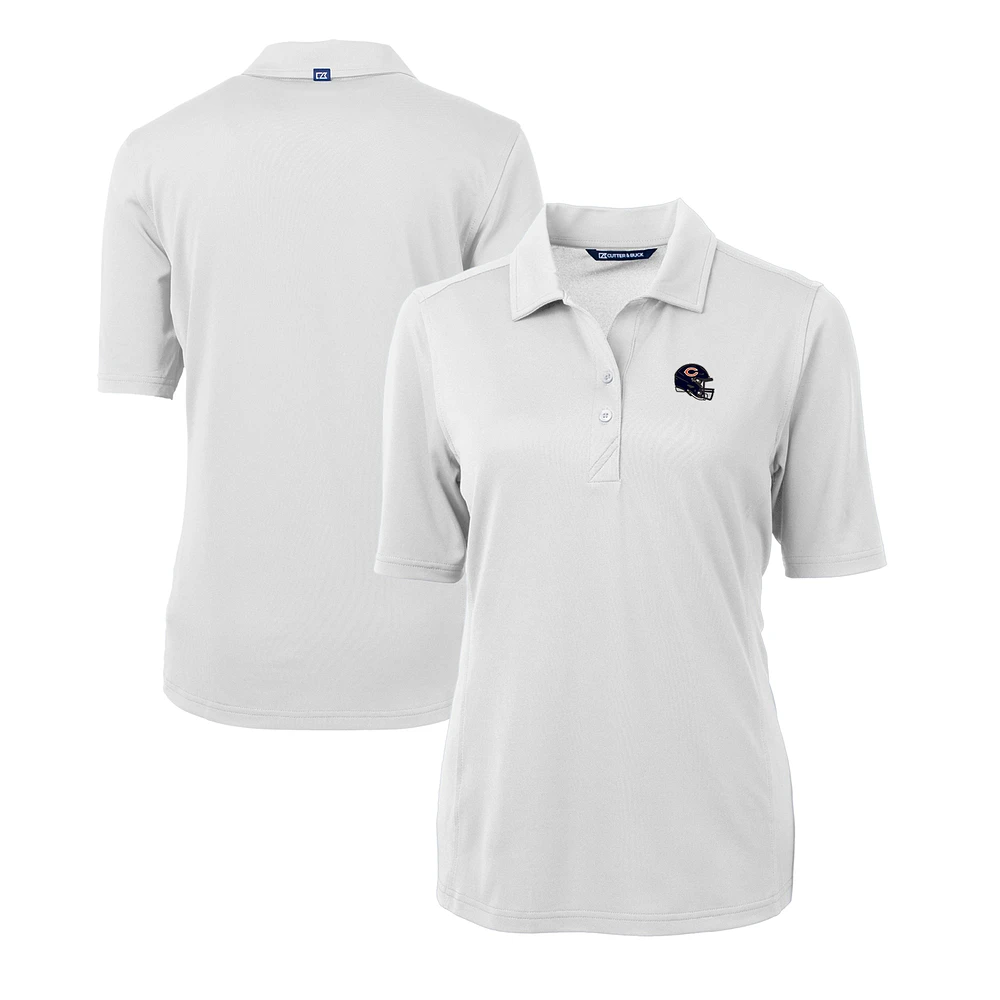 Women's Cutter & Buck White Chicago Bears Helmet Logo DryTec Virtue Eco Pique Recycled Polo