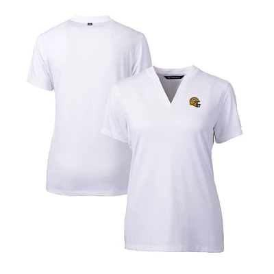 Women's Cutter & Buck  White Green Bay Packers Helmet Logo DryTec Forge Stretch V-Neck Blade Top