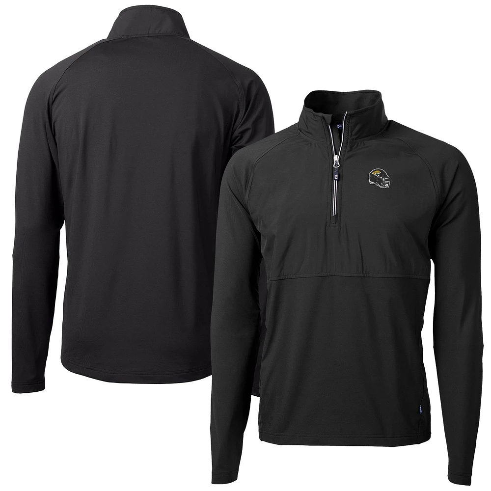 Men's Cutter & Buck Black Jacksonville Jaguars Helmet Adapt Eco Knit Hybrid Recycled Quarter-Zip Pullover Top