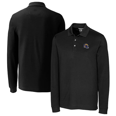 Men's Cutter & Buck  Black Los Angeles Rams Helmet Advantage Tri-Blend Pique Long Sleeve Polo