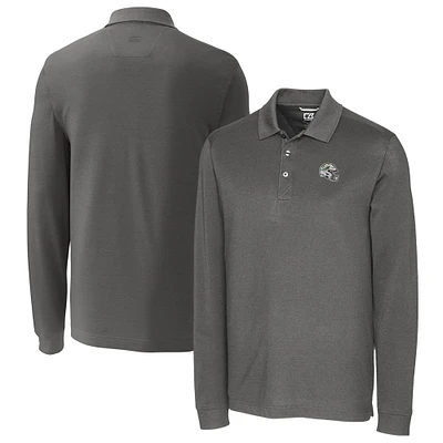 Men's Cutter & Buck  Gray Miami Dolphins Helmet Advantage Tri-Blend Pique Long Sleeve Polo