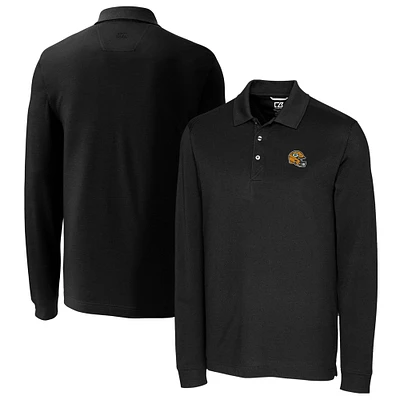 Men's Cutter & Buck  Black Green Bay Packers Helmet Advantage Tri-Blend Pique Long Sleeve Polo
