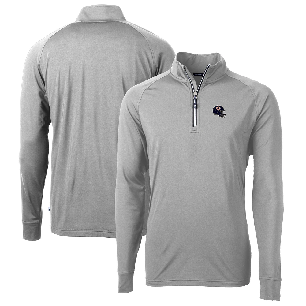 Men's Cutter & Buck Silver Chicago Bears Helmet Adapt Eco Knit Stretch Recycled Quarter-Zip Pullover Top