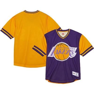 Men's Mitchell & Ness  Purple Los Angeles Lakers Jumbotron 3.0 Mesh V-Neck T-Shirt