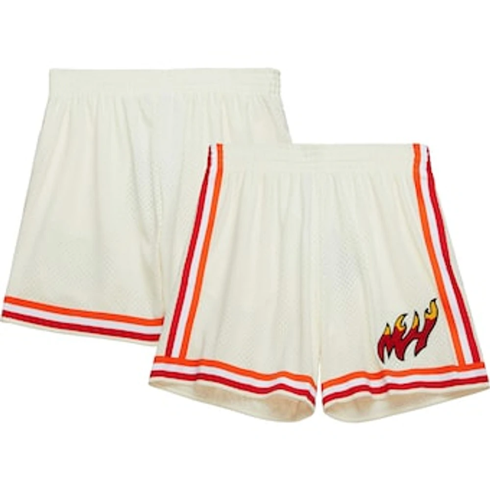 Men's Mitchell & Ness Cream Miami Heat Chainstitched Swingman Shorts