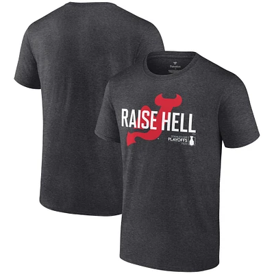 Men's Fanatics Heather Charcoal New Jersey Devils 2023 Stanley Cup Playoffs Raise Hell T-Shirt