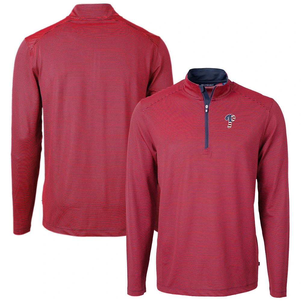 Men's Cutter & Buck Red Philadelphia Phillies Americana Logo Big Tall Virtue Eco Pique Recycled Quarter-Zip Pullover Top