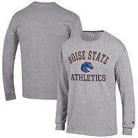 Men's Champion  Gray Boise State Broncos Athletics Logo Long Sleeve T-Shirt