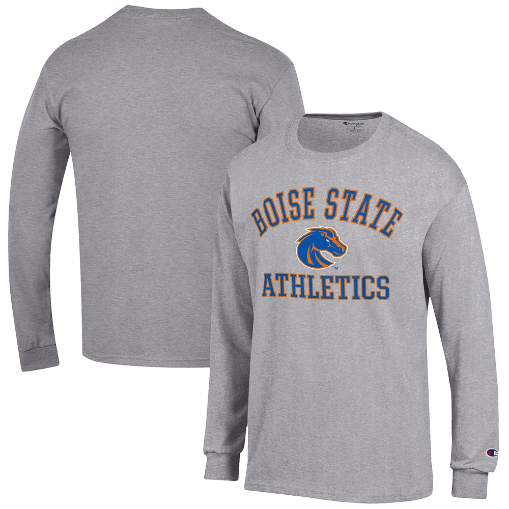 Men's Champion Gray Boise State Broncos Athletics Logo Long Sleeve T-Shirt