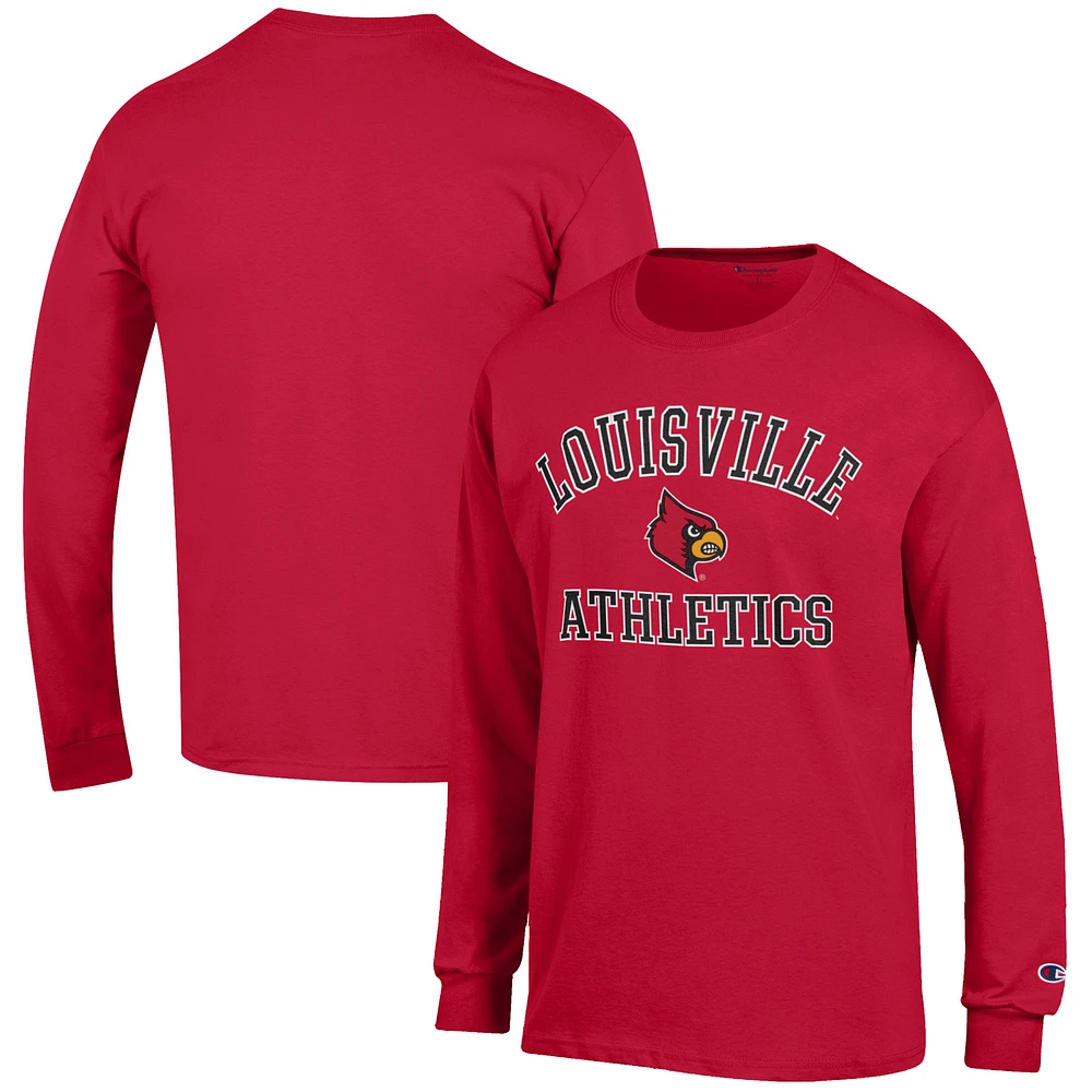 Men's Champion Red Louisville Cardinals Athletics Logo Long Sleeve T-Shirt