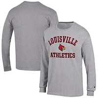 Men's Champion  Gray Louisville Cardinals Athletics Logo Long Sleeve T-Shirt