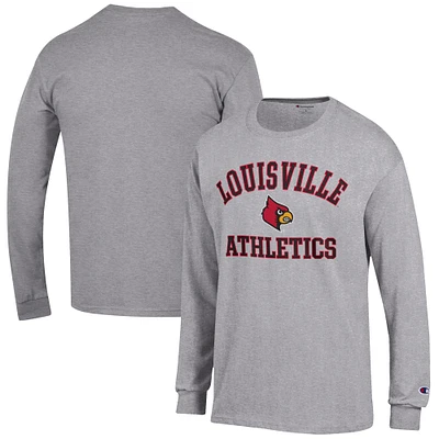 Men's Champion  Gray Louisville Cardinals Athletics Logo Long Sleeve T-Shirt