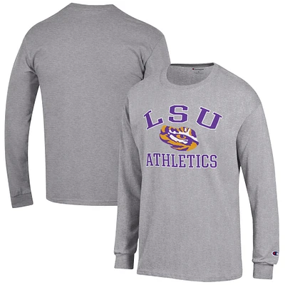 Men's Champion  Gray LSU Tigers Athletics Logo Long Sleeve T-Shirt