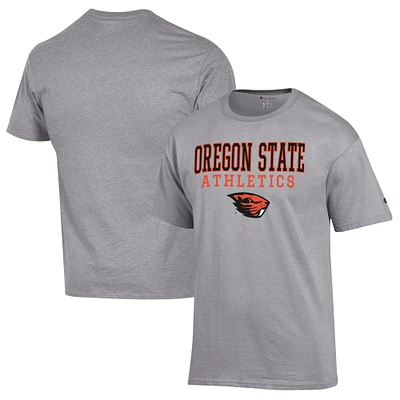 Men's Champion  Gray Oregon State Beavers Athletics Logo Stack T-Shirt