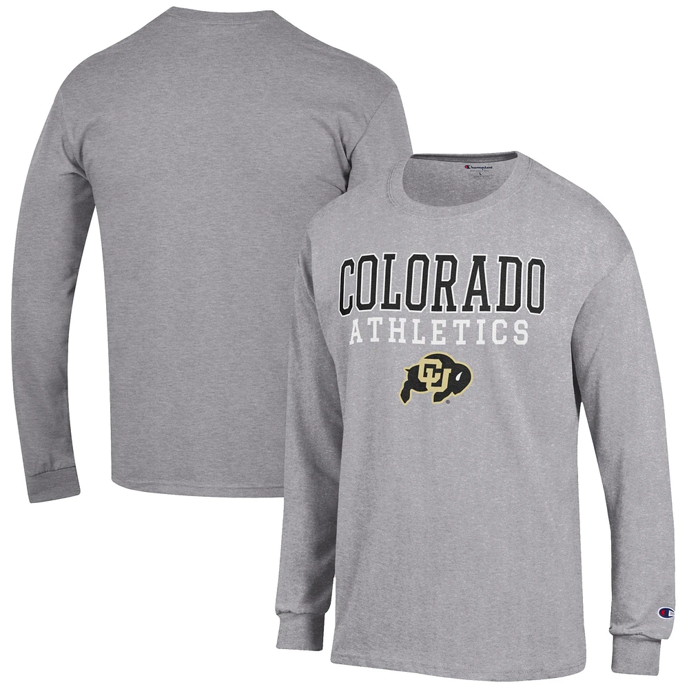 Men's Champion Gray Colorado Buffaloes Athletics Logo Stack Long Sleeve T-Shirt