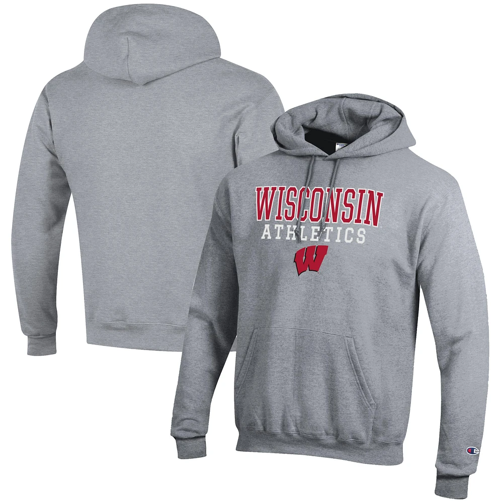 Men's Champion Wisconsin Badgers Athletics Logo Stack Pullover Hoodie