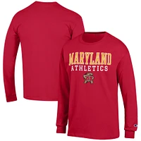 Men's Champion  Red Maryland Terrapins Athletics Logo Stack Long Sleeve T-Shirt