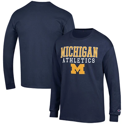 Men's Champion  Navy Michigan Wolverines Athletics Logo Stack Long Sleeve T-Shirt