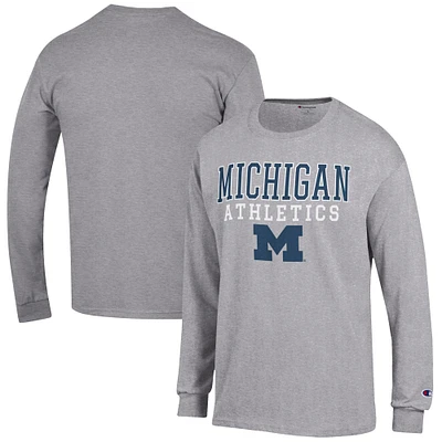 Men's Champion  Gray Michigan Wolverines Athletics Logo Stack Long Sleeve T-Shirt