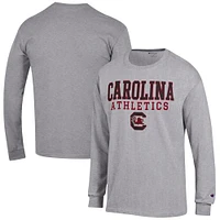 Men's Champion  Gray South Carolina Gamecocks Athletics Logo Stack Long Sleeve T-Shirt