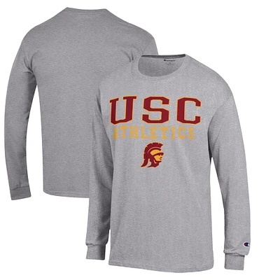 Men's Champion  Gray USC Trojans Athletics Logo Stack Long Sleeve T-Shirt