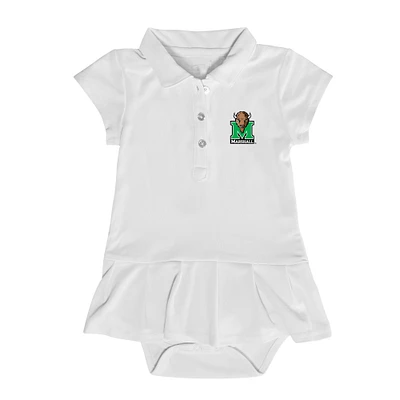 Girls Infant Garb  White Marshall Thundering Herd Caroline Cap Sleeve Polo Dress