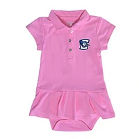 Girls Infant Garb  Pink Creighton Bluejays Caroline Cap Sleeve Polo Dress
