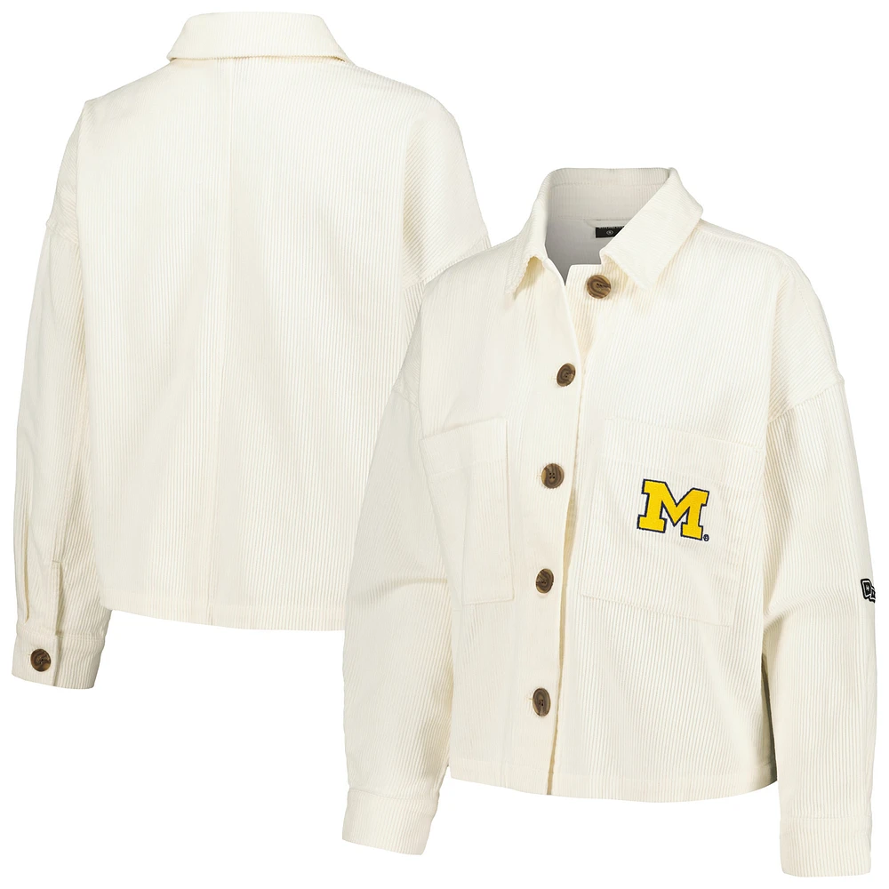 Women's Hype and Vice White Michigan Wolverines Corduroy Button-Up Jacket