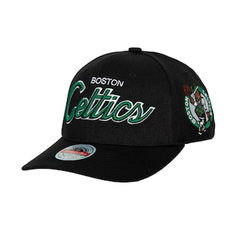 Men's Mitchell & Ness Black Boston Celtics MVP Team Script 2.0 Stretch-Snapback Hat