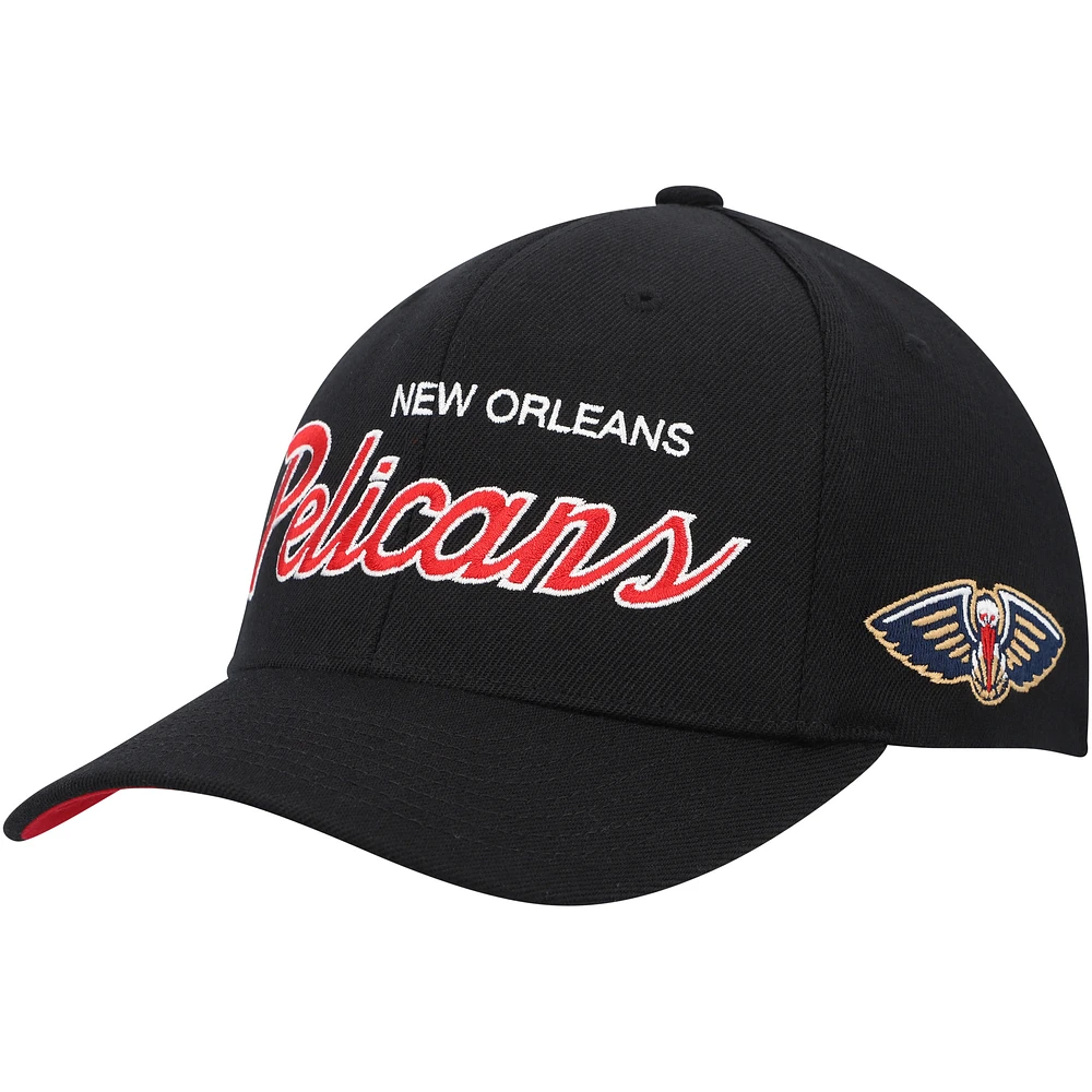 Men's Mitchell & Ness Black New Orleans Pelicans MVP Team Script 2.0 Stretch Snapback Hat