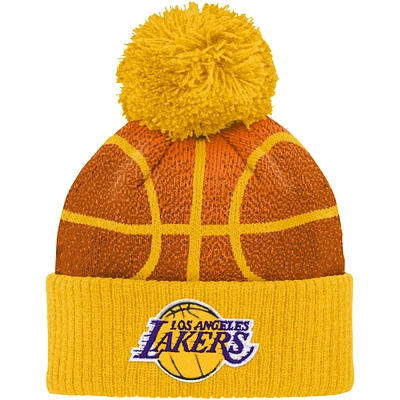 Infant Gold Los Angeles Lakers Basketball Head Cuffed Knit Hat with Pom