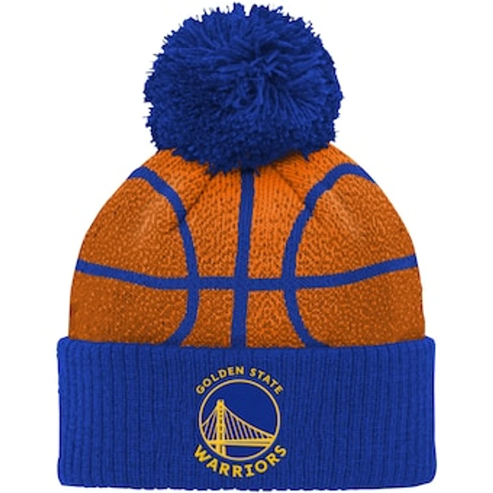 Preschool Royal Golden State Warriors Basketball Head Cuffed Knit Hat with Pom