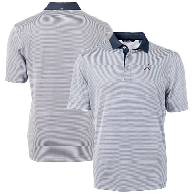 Men's Cutter & Buck  Navy Atlanta Braves Americana Logo Virtue Eco Pique Stripe Recycled Polo