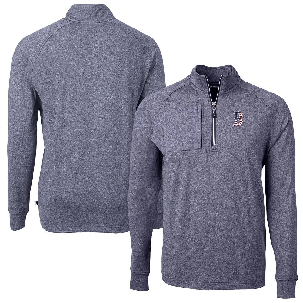 Men's Cutter & Buck Heather Navy Boston Red Sox Americana Logo Adapt Eco Knit Stretch Recycled Quarter-Zip Pullover Top