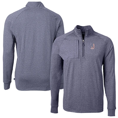 Men's Cutter & Buck  Heather Navy Boston Red Sox Americana Logo Adapt Eco Knit Stretch Recycled Quarter-Zip Pullover Top