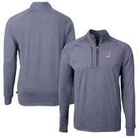 Men's Cutter & Buck  Heather Navy Boston Red Sox Americana Logo Adapt Eco Knit Stretch Recycled Quarter-Zip Pullover Top