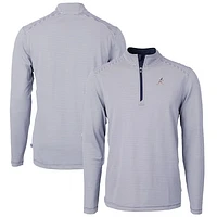 Men's Cutter & Buck  Navy Atlanta Braves Americana Logo Virtue Eco Pique Stripe Recycled Quarter-Zip Pullover Top