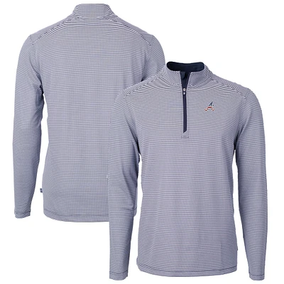 Men's Cutter & Buck  Navy Atlanta Braves Americana Logo Virtue Eco Pique Stripe Recycled Quarter-Zip Pullover Top