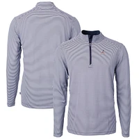 Men's Cutter & Buck  Navy Atlanta Braves Americana Logo Virtue Eco Pique Stripe Recycled Quarter-Zip Pullover Top
