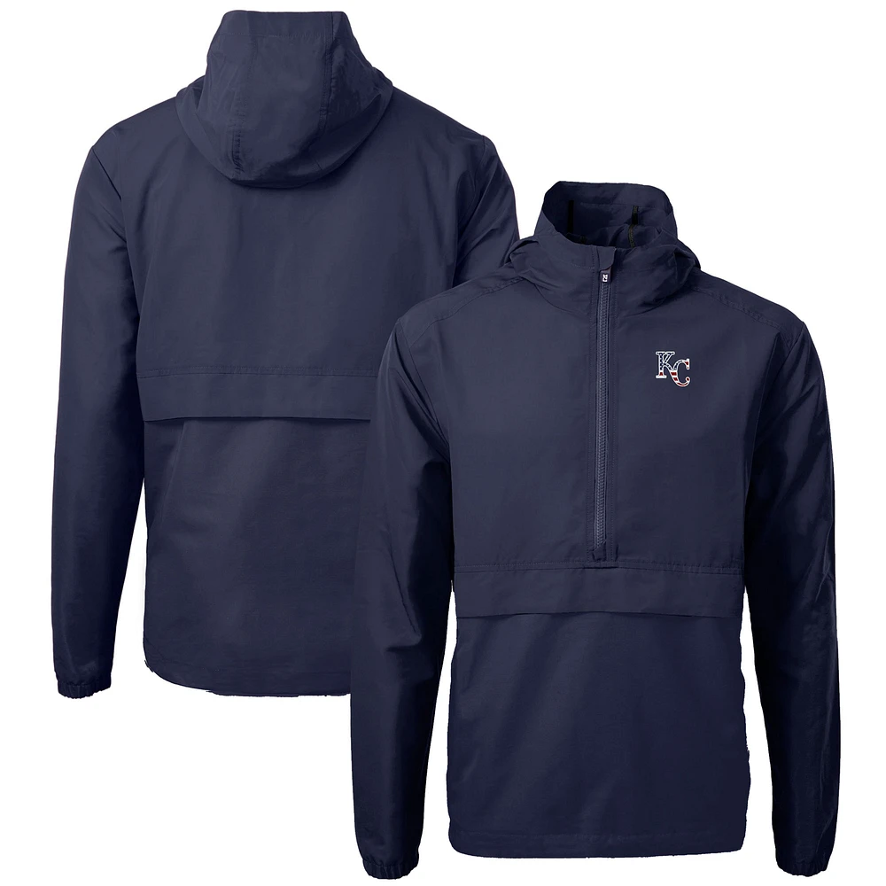Men's Cutter & Buck Navy Kansas City Royals Americana Logo Charter Eco Knit Recycled Anorak Half-Zip Jacket