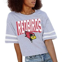 Women's Gameday Couture Gray Illinois State Redbirds No Shortcuts Drop Shoulder Sleeve Stripe Cropped T-Shirt