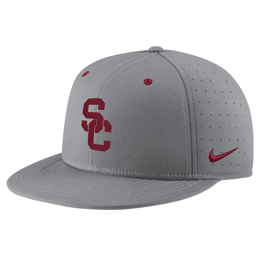 Men's Nike Gray USC Trojans USA Side Patch True AeroBill Performance Fitted Hat