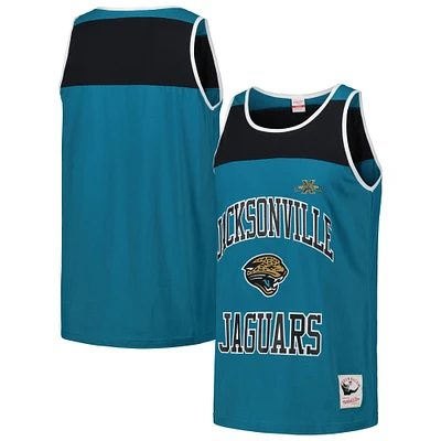 Men's Mitchell & Ness Teal/Black Jacksonville Jaguars Gridiron Classics Heritage Colorblock Tank Top