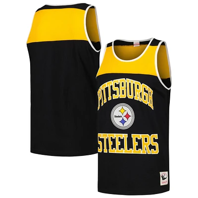 Men's Mitchell & Ness Black/Gold Pittsburgh Steelers  Heritage Colorblock Tank Top