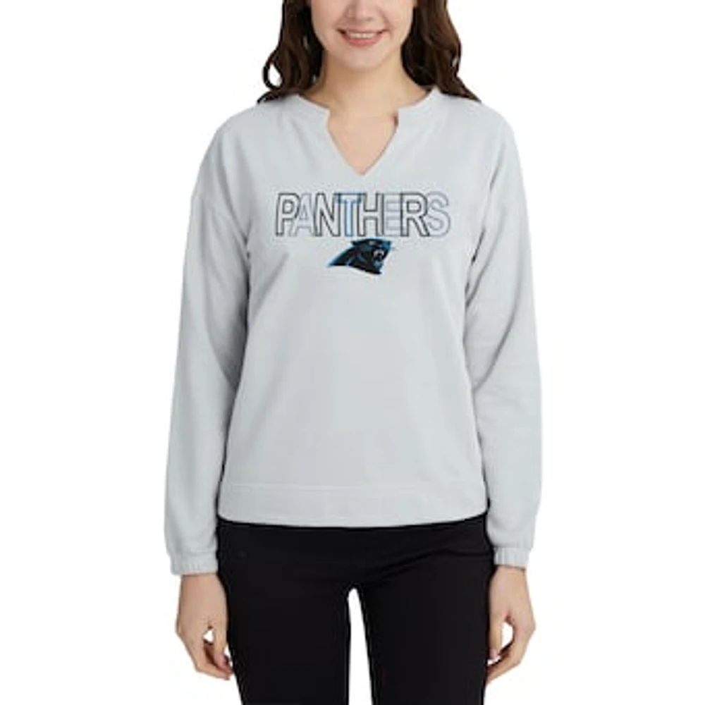 Women's Concepts Sport Gray Carolina Panthers Sunray Notch Neck Long Sleeve T-Shirt