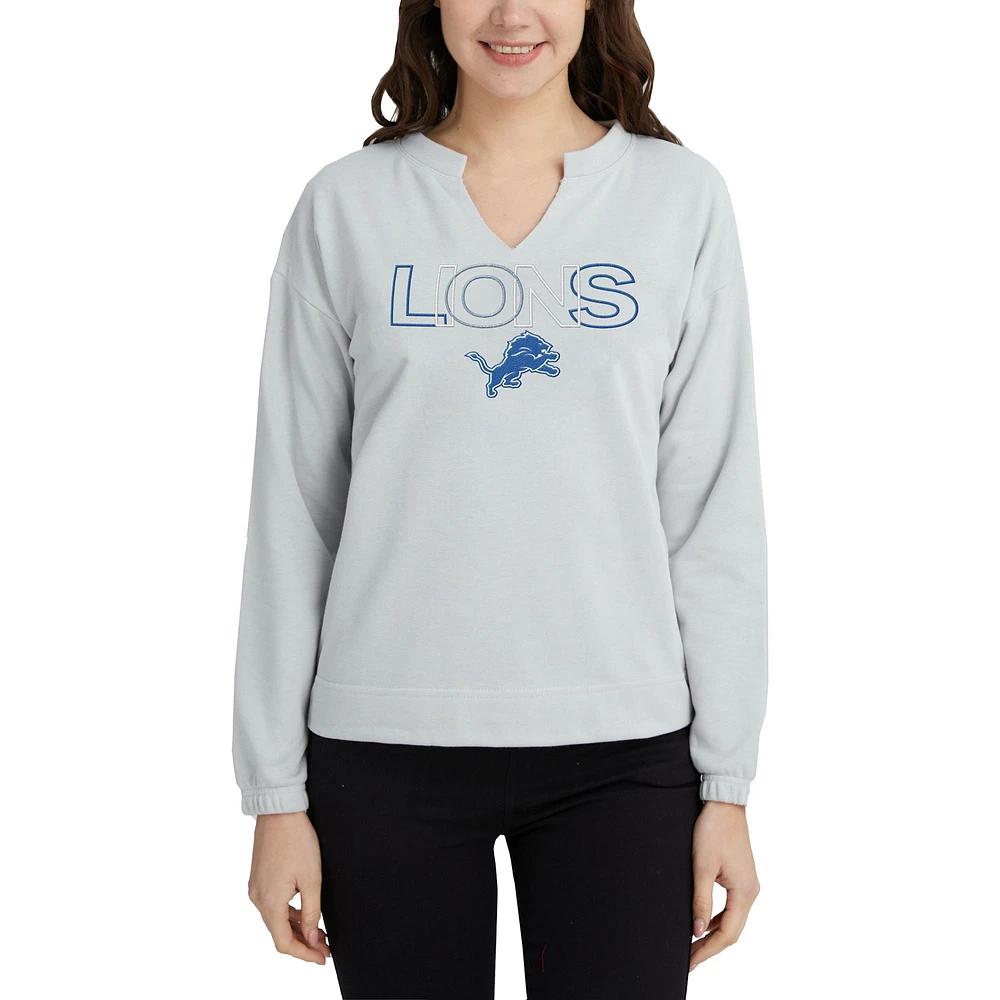 Women's Concepts Sport Gray Detroit Lions Sunray Notch Neck Long Sleeve T-Shirt