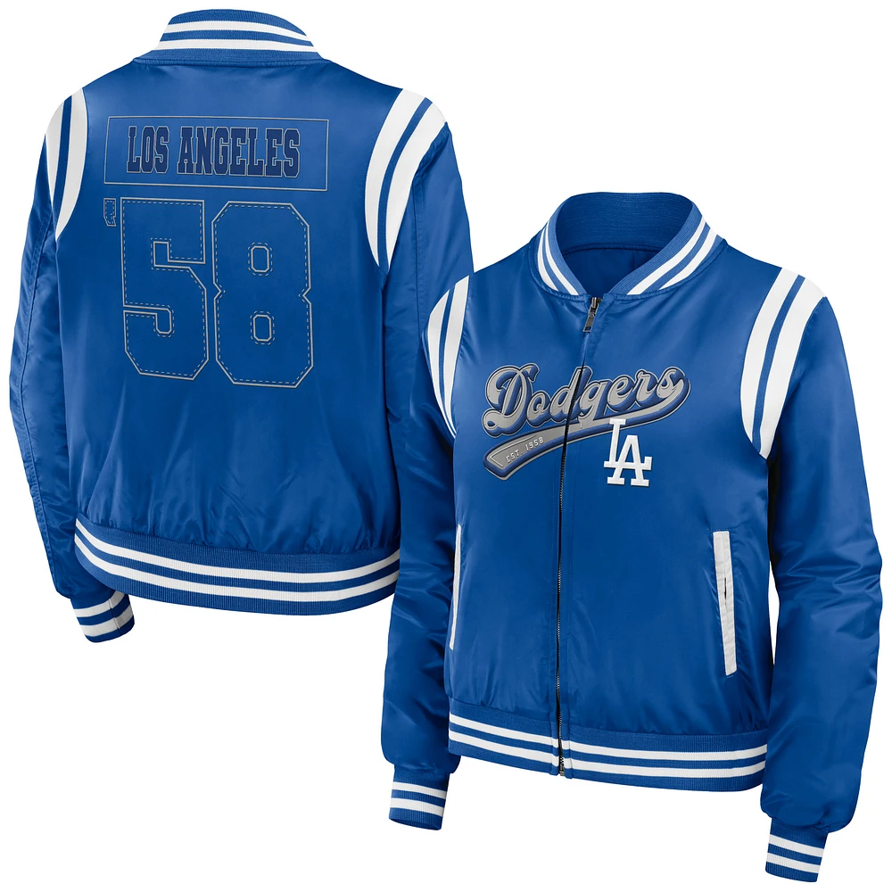 Women's WEAR by Erin Andrews Royal Los Angeles Dodgers Football Bomber Full-Zip Jacket