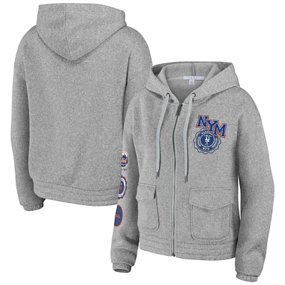 Women's WEAR by Erin Andrews Gray New York Mets Full-Zip Hoodie