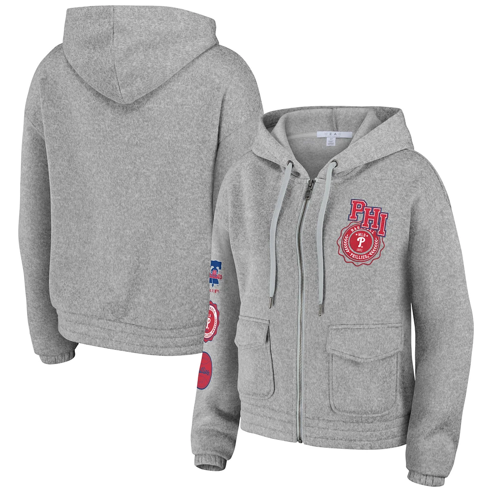 Women's WEAR by Erin Andrews Gray Philadelphia Phillies Full-Zip Hoodie