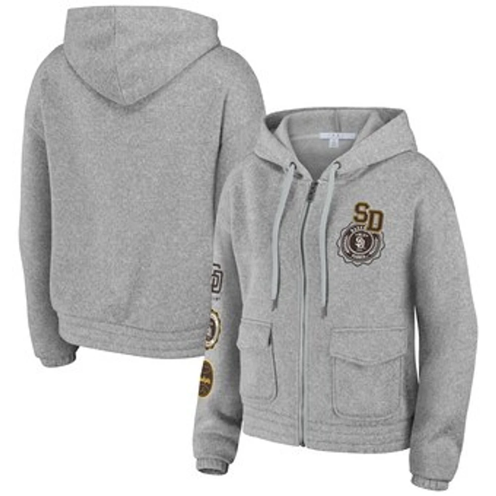 Women's WEAR by Erin Andrews Gray San Diego Padres Full-Zip Hoodie